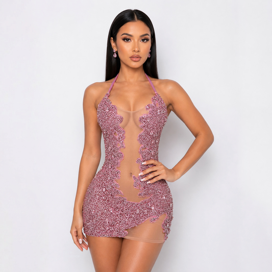 Everly Beaded Rhinestone Mini Dress | As Seen on Britney Spears