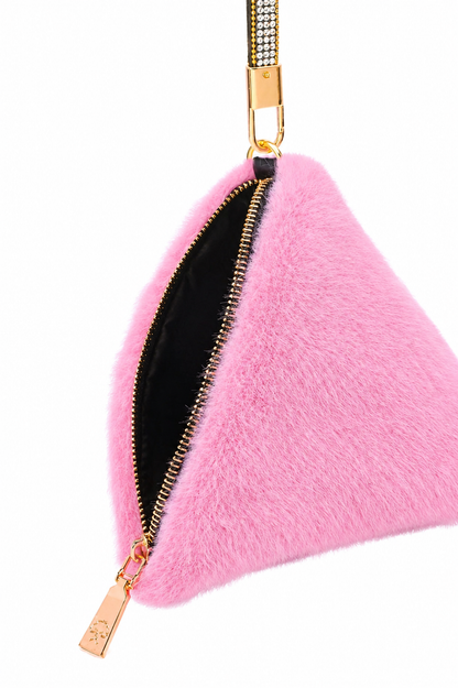 Pyramid Faux Fur Diamante Strap Bag Multiple Colors