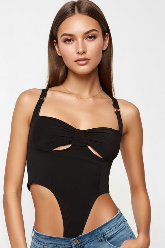 Semi-Sheer Mesh Cropped Cut-Out Cami Bustier Top