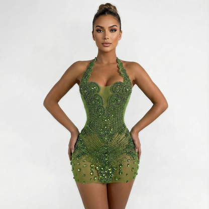 Isla Beaded Rhinestone Mini Dress V2