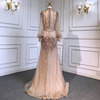 Long Sleeve Beaded Floor Length Gown