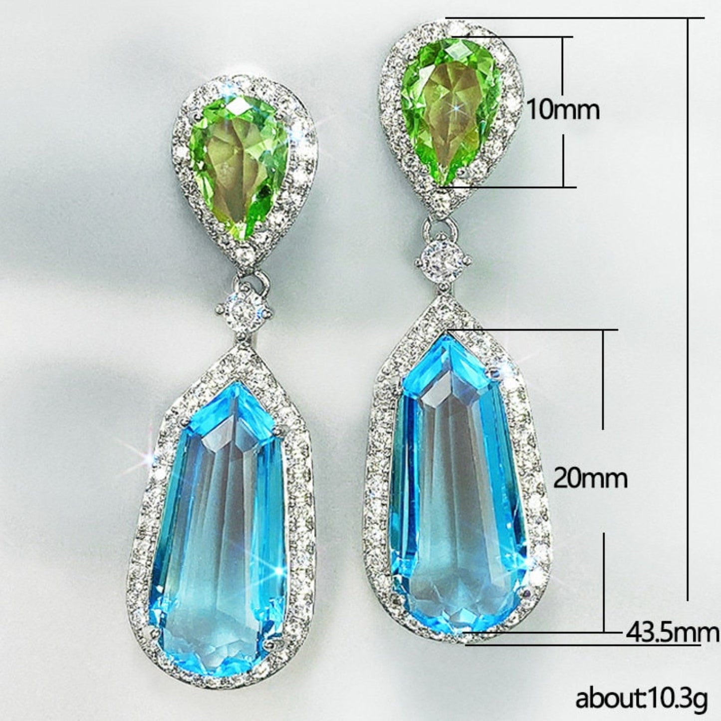 Sky Blue and Green Drop Pendant Earrings