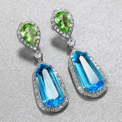 Sky Blue and Green Drop Pendant Earrings