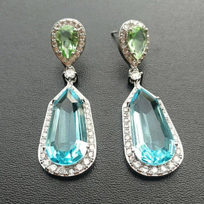 Sky Blue and Green Drop Pendant Earrings