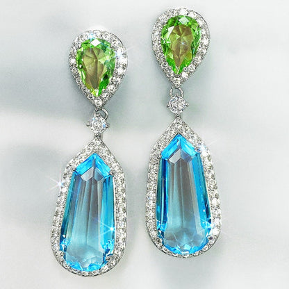 Sky Blue and Green Drop Pendant Earrings