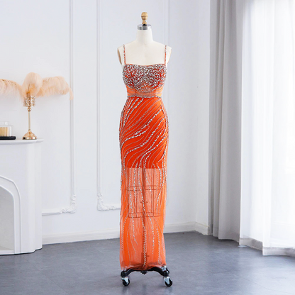 Orange or Mint Spaghetti Strap Rhinestone Dress