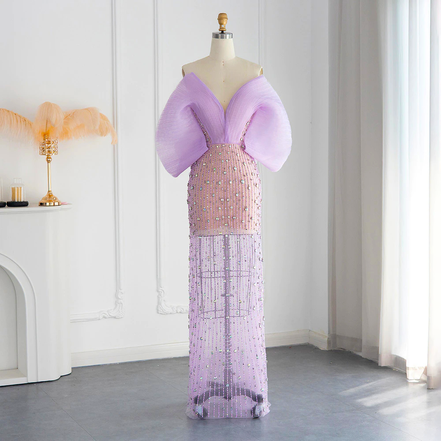 Lilac Sequin and Rhinestone Avant Garde Tulle Dress