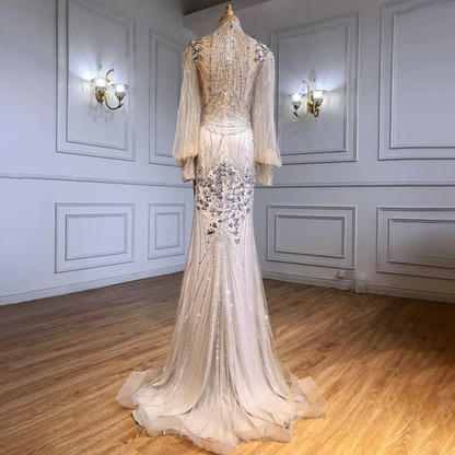 Long Sleeve Beaded Floor Length Gown